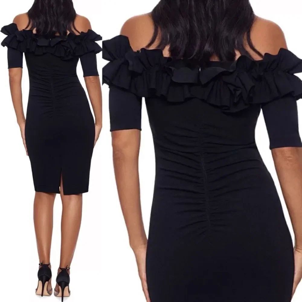 XSCAPE 4641X Ruffled Off-The-Shoulder
Bodycon Cocktail Dress NWT $229 - Picture 3 of 6